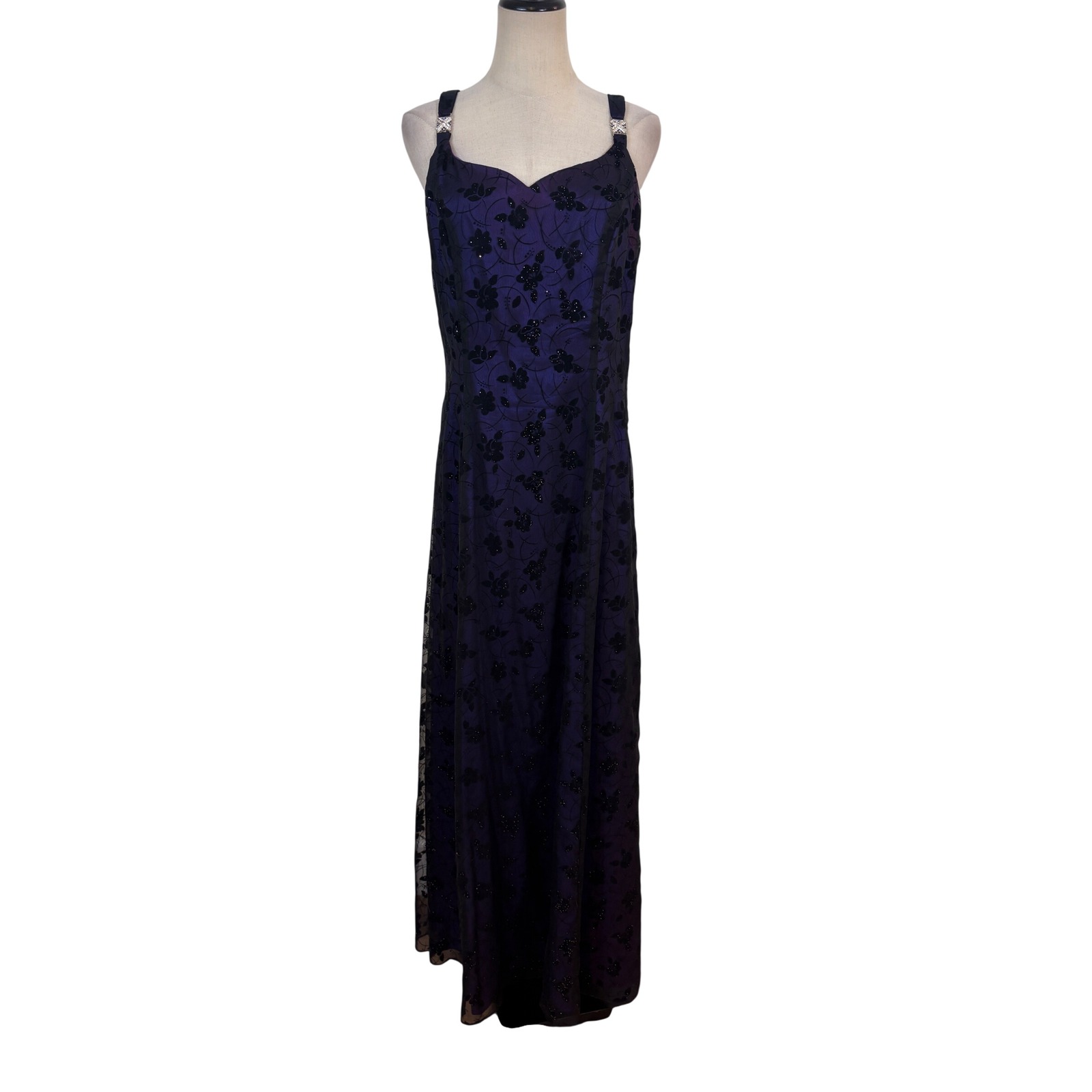 Vtg 90s Betsy & Adam Velvet Burnout Dress 12 Purple Maxi Prom Whimsigoth Fairy